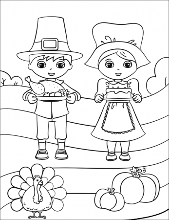 Cute Pilgrim Boy And Girl Coloring Page - Free Printable Coloring Pages for  Kids