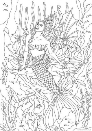 Mermaid Printable Adult Coloring Page From Favoreads - Etsy
