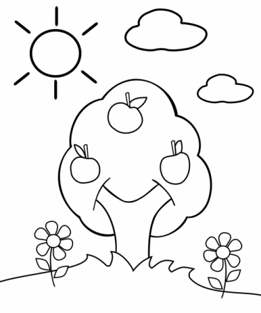 Preschool Coloring Page – Apple Tree - KidsPressMagazine.com