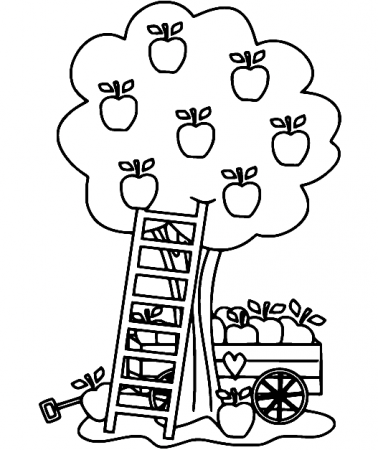 Apple Tree and Ladder Coloring Pages - Apple Coloring Pages - Coloring Pages  For Kids And Adults