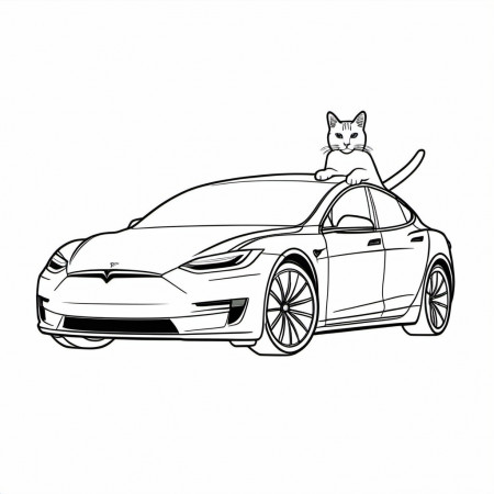 White Tesla Model Y with Small Cat ...