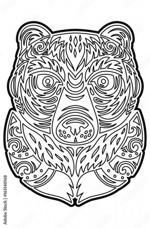 Polynesian Tiki totem bear mask. Coloring page Stock Vector | Adobe Stock