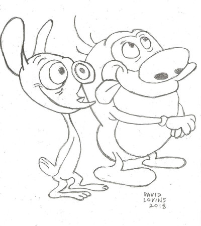 Ren and Stimpy Pencil Line Drawing Drawing by David Lovins | Pixels