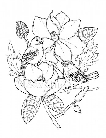 Punch Needle Pattern Coloring Book Page Birds With - Etsy