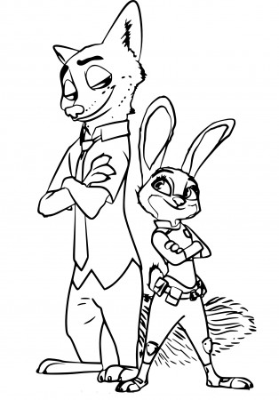 Nick Wilde Judy Hopps From Zootopie coloring page - free printable coloring  pages on coloori.com