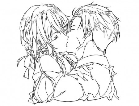 Violet Evergarden Kissing Coloring Page - Anime Coloring Pages