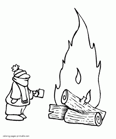 Winter printable coloring pages. Bonfire || COLORING-PAGES-PRINTABLE.COM