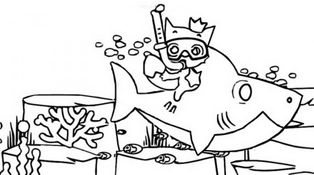 Coloring page Baby Shark : Baby Shark and Pinkfong 1
