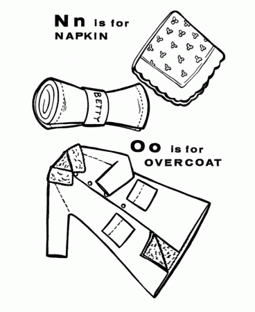 ABC Alphabet Coloring Sheets - N/O is for Napkin / Overcoat 