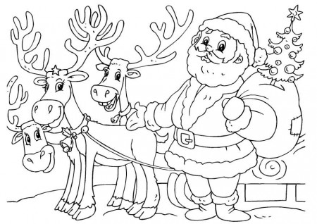 Coloring Page Santa Claus with reindeer - free printable coloring ...