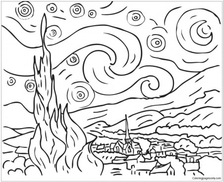 Starry Night By Vincent Van Gogh Coloring Pages - Arts & Culture Coloring  Pages - Coloring Pages For Kids And Adults