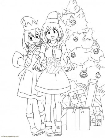 Tsuyu Asui and Ochaco Uraraka Christmas Coloring Pages - My Hero Academia Coloring  Pages - Coloring Pages For Kids And Adults