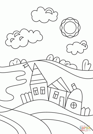 Village Scene coloring page | Free Printable Coloring Pages