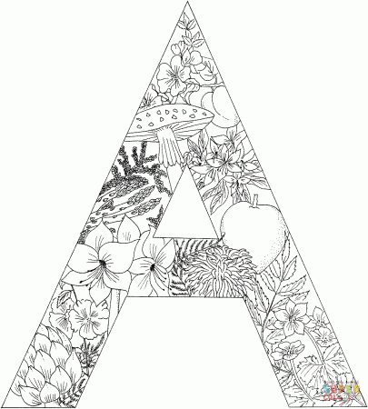 Letter A with Plants coloring page | Free Printable Coloring Pages