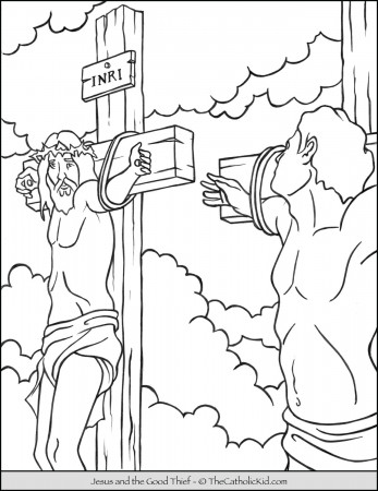 Jesus and the Good Thief Coloring Page - TheCatholicKid.com
