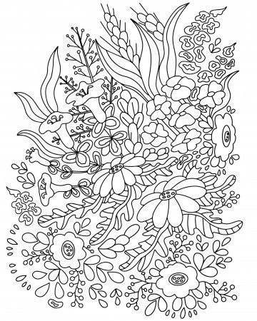 Premium Vector | Coloring page from botanical composition with wildflowers  and leaves