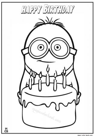 Minion happy birthday coloring page