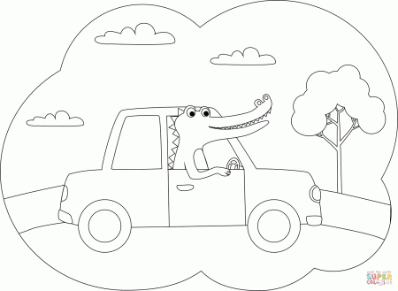 Crocodile Driving a Car coloring page | Free Printable Coloring Pages
