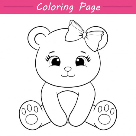 Premium Vector | Cute little female bear coloring page illustration