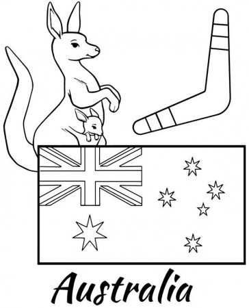 Australian flag coloring page for children kangaroo and boomerang | Flag coloring  pages, American flag coloring page, Australia flag