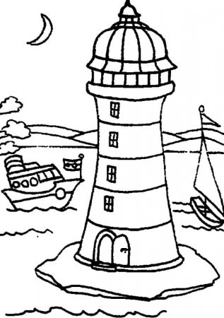 Lighthouse in Night Coloring Page - Free Printable Coloring Pages for Kids