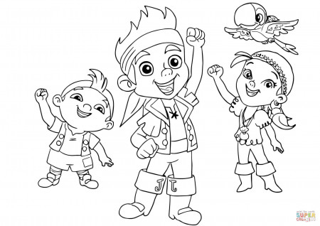 Jake, Izzy, Cubby, and Skully are Cheering Together coloring page | Free  Printable Coloring Pages