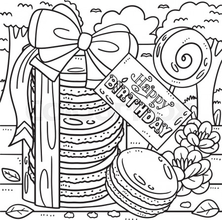Macaroons with Greeting Card Coloring Page | Stock vector | Colourbox