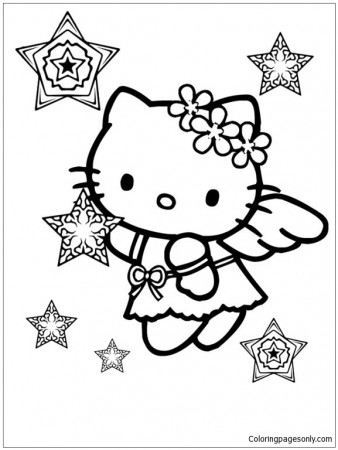 Hello Kitty Snow Angel Christmas Coloring Page - Free ...