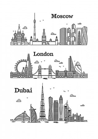 London, Moscow and Dubai-coloring book - Razukraski.com