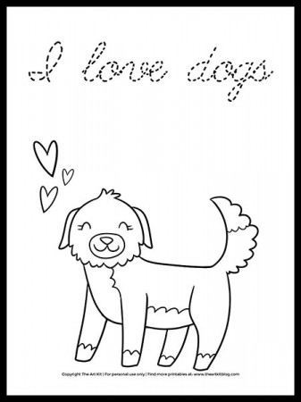 I Love Dogs Coloring Page - Cursive Font FREE - The Art Kit