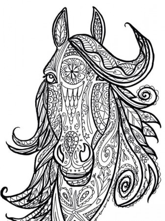Coloring pages for adults: Horses, printable, free to download, JPG, PDF