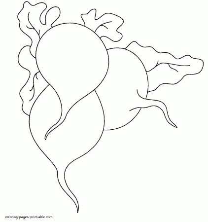 Fruits and veggies coloring pages. Red radish || COLORING-PAGES -PRINTABLE.COM