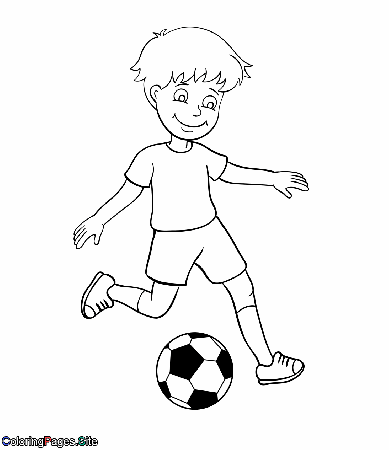 Boy is kicking a soccer ball coloring page