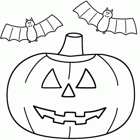 Pumpkin/Jack-o-Lantern with bats - Coloring Page (Halloween)