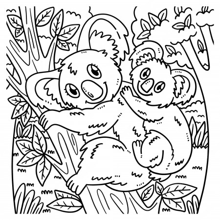 Premium Vector | Mother koala and baby koala coloring page for kids