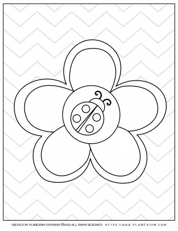 Spring - Coloring page - Ladybug on a Flower Zig-zag BG | Planerium