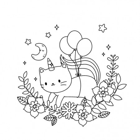 Unicorn Cat Free Coloring Page - Free Printable Coloring Pages for Kids