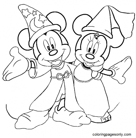 Sorcerer Mickey and Princess Minnie Coloring Pages - Fantasia Coloring Pages  - Coloring Pages For Kids And Adults