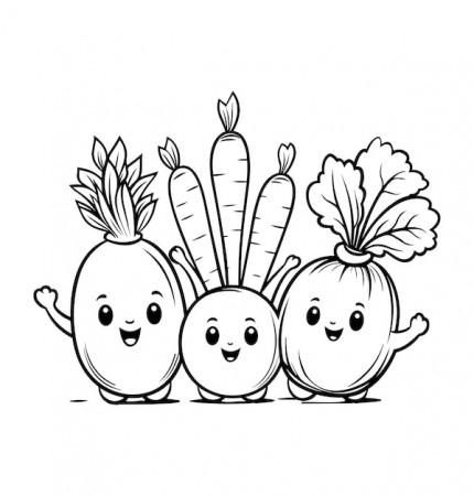 Cute vegetables coloring page for kids