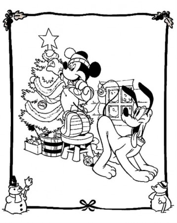 Mickey Decorating Christmas Tree Disney Coloring Pages - Christmas 