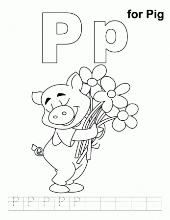 P for pig coloring page with handwriting practice | Download Free 