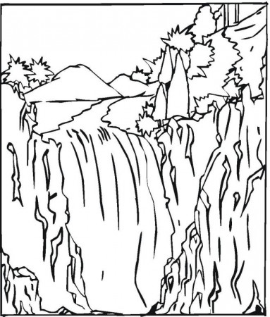 Waterfall nature coloring page | coloring pages