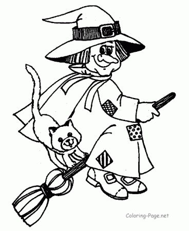 Halloween Coloring Page - Witch on Broom
