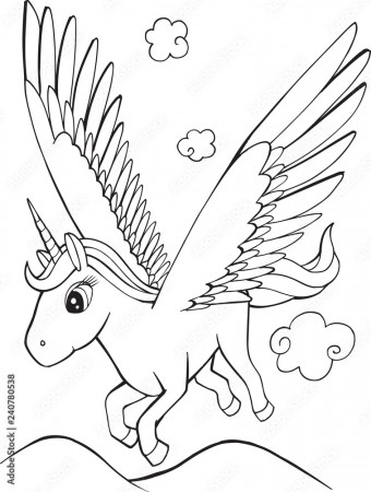 Cute Unicorn Pegasus Coloring page Vector Illustration Art Stock Vector |  Adobe Stock
