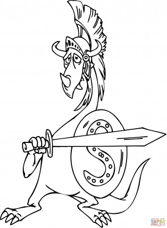 Dragon as a Gladiator coloring page | Free Printable Coloring Pages