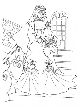 Princess in a Wedding Dress Coloring Page - Free Printable Coloring Pages  for Kids