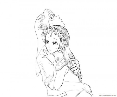 link and zelda coloring pages hugging Coloring4free - Coloring4Free.com