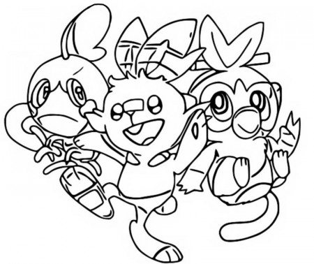 Coloring page Pokémon Sword and Shield : Sobble, Scorbunny and Grookey 7