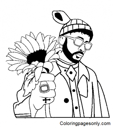 Bad Bunny holding Sunflower Coloring Pages - Bad Bunny Coloring Pages - Coloring  Pages For Kids And Adults