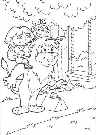 DORA THE EXPLORER coloring pages - Dora on the swing